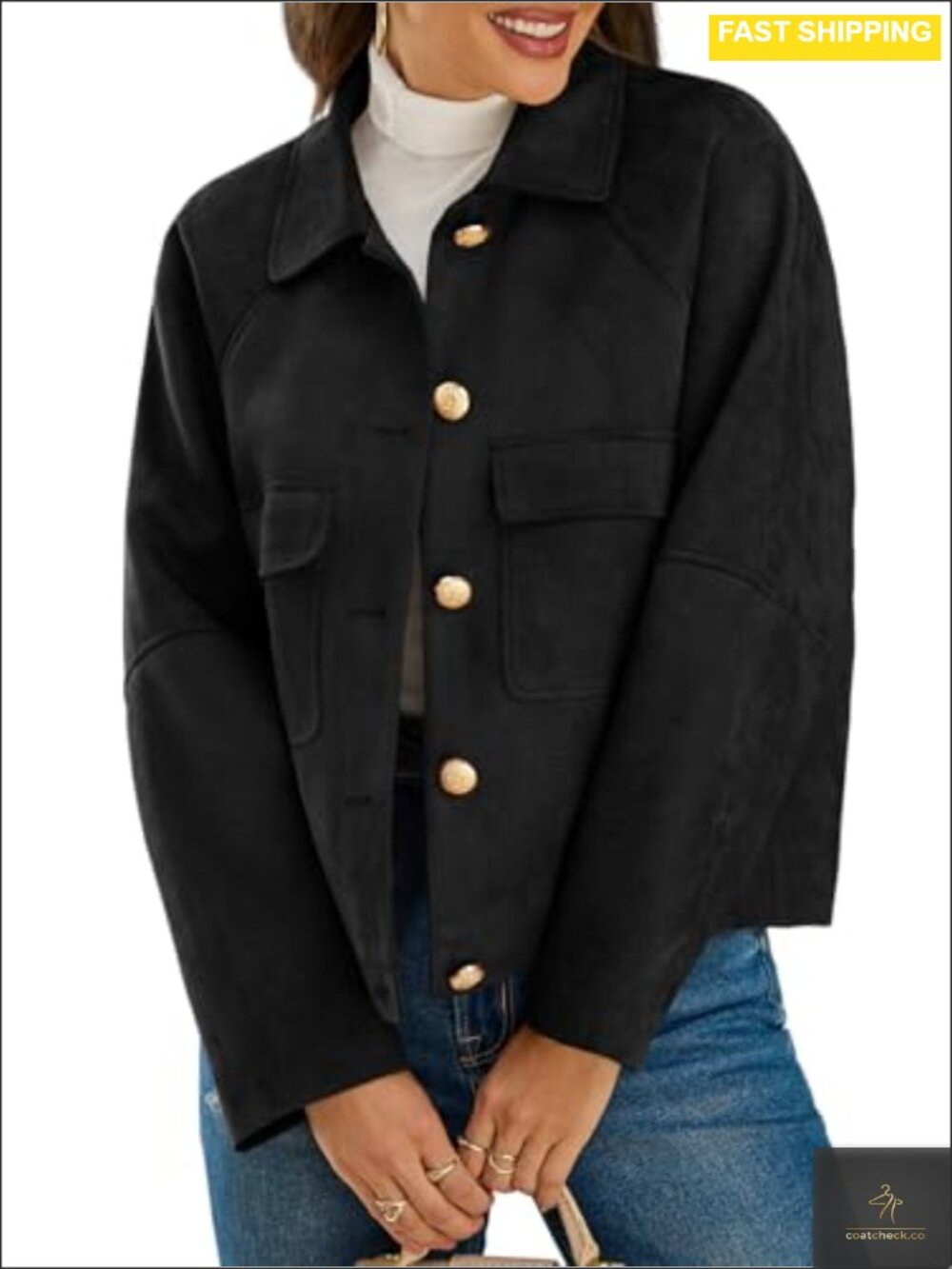 Faux Suede Leather Cropped Button Down Shacket Casual Jacket